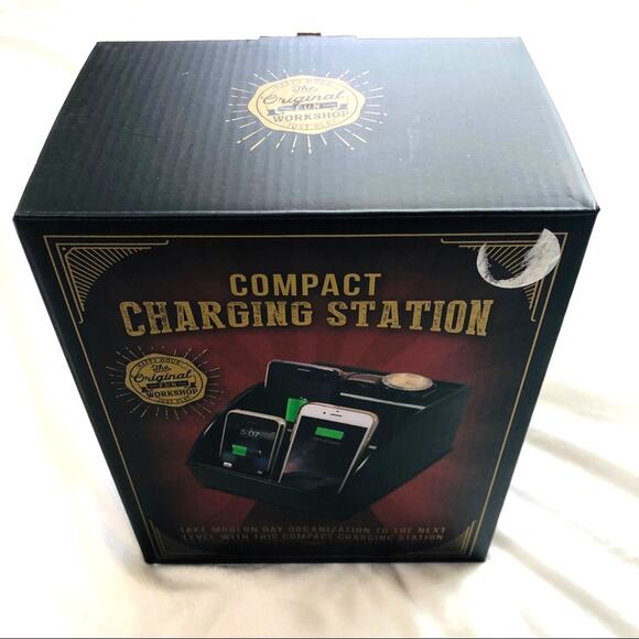 NIB Black Compact Charging Station Organize Multiple Devices HInged Back Panel - Picture 12 of 16